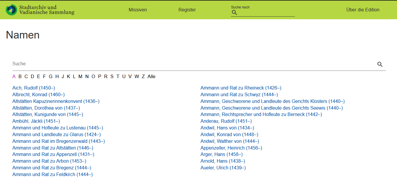 Name index of missives